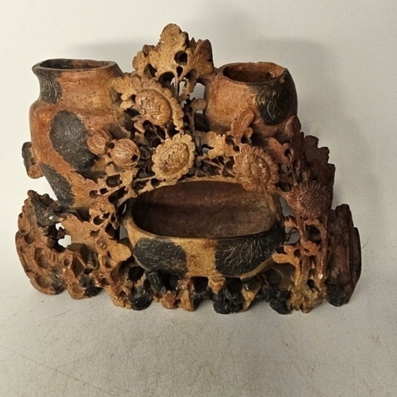 Vintage‎ soap stone hand carved brushpot - Picture 5 of 5